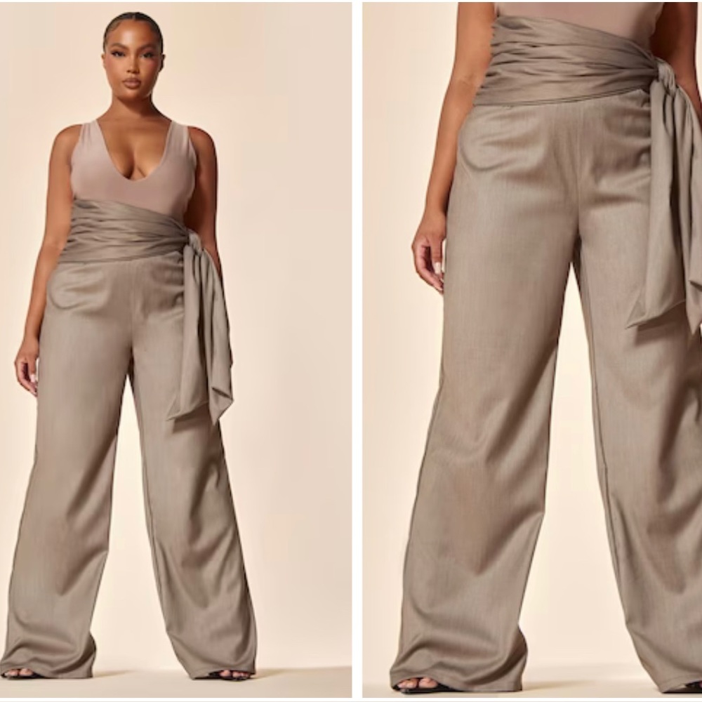 NWT; PLT Label Plus Grey Tie Waist Tailored Straight Leg Pants🤍